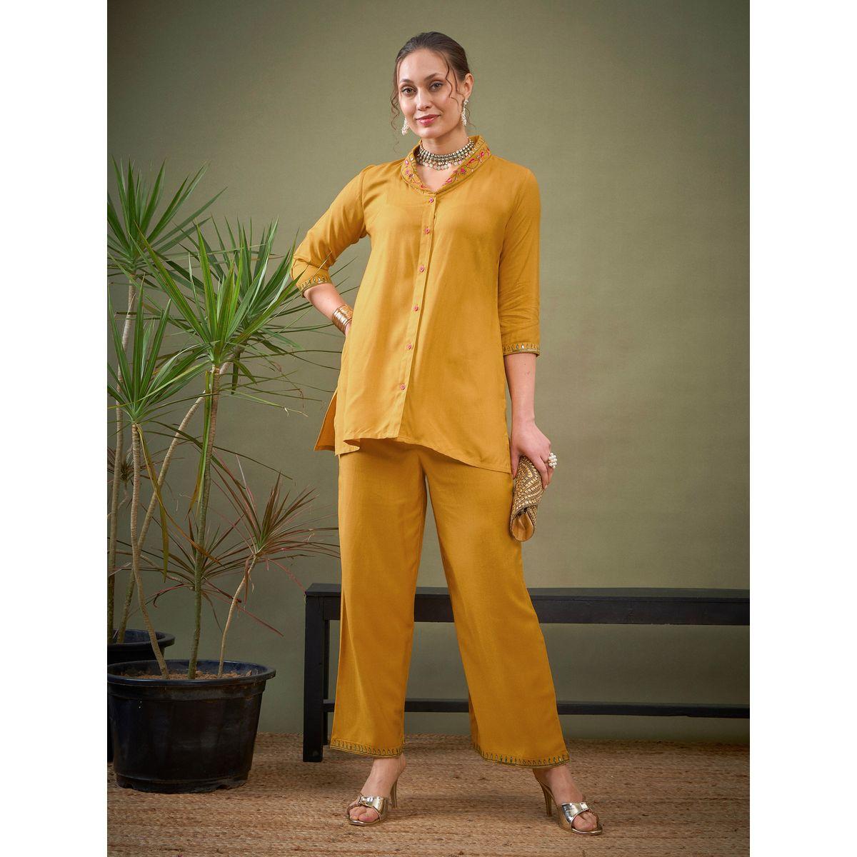 Sassafras X Styli   Shawl Collar Embroidered Shirt & Palazzo Set-women-clothing-coordsets-image-7