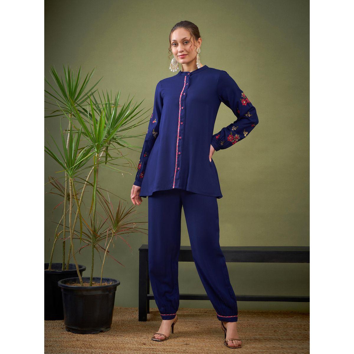 Sassafras X Styli   Floral Embroidered Sleeve Shirt & Pants Co-Ord-women-clothing-coordsets-image-8