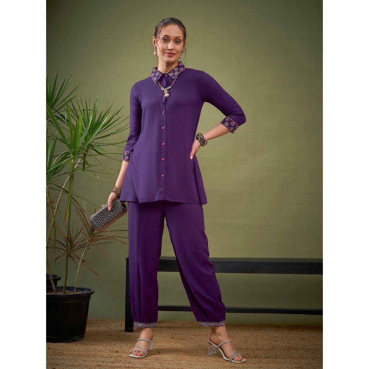 Sassafras X Styli   Embroidered Collar Shirt & Pants Co-Ord-women-clothing-coordsets-image-1