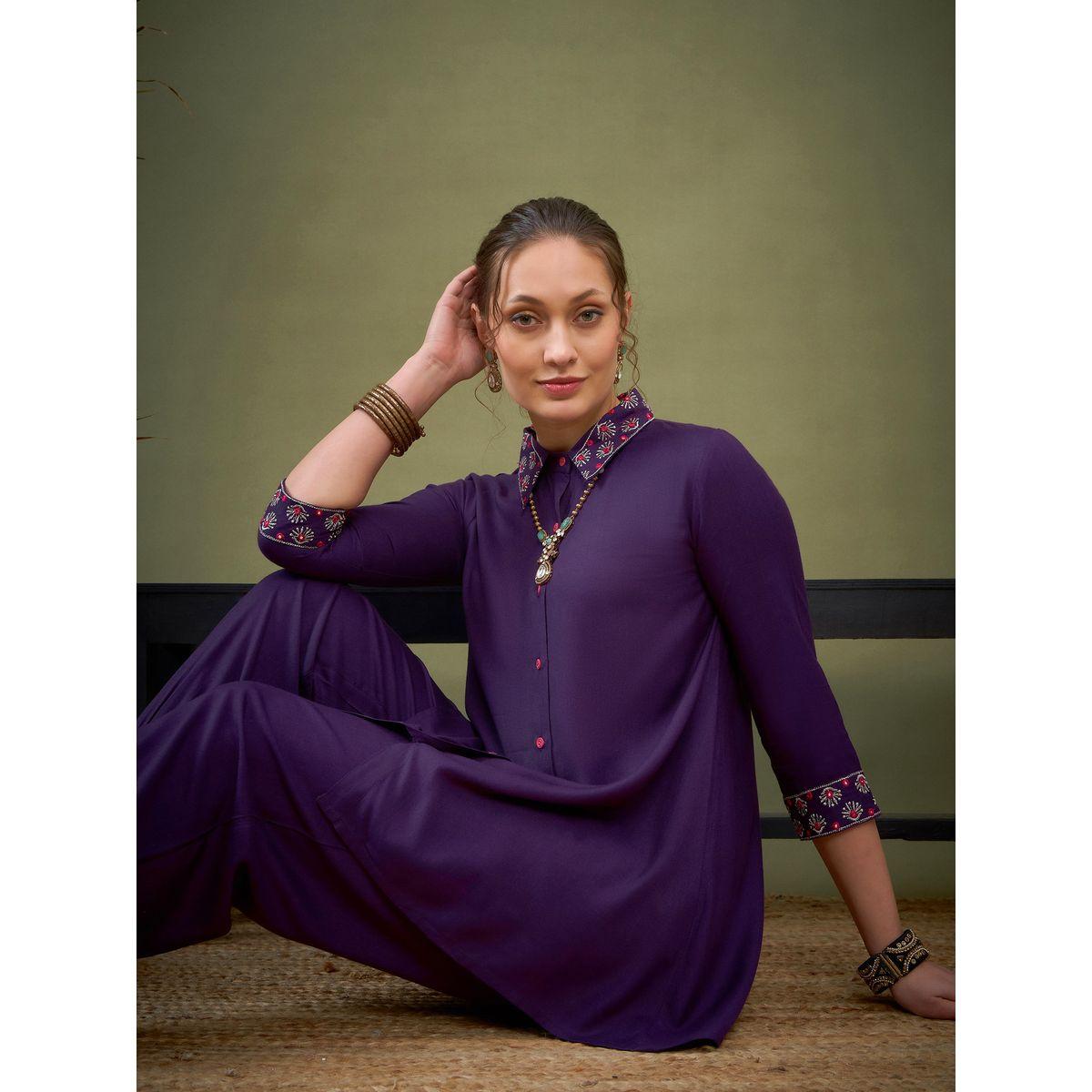 Sassafras X Styli   Embroidered Collar Shirt & Pants Co-Ord-women-clothing-coordsets-image-2