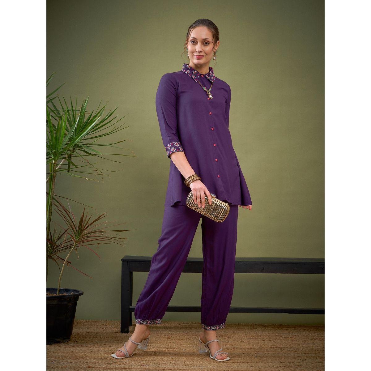 Sassafras X Styli   Embroidered Collar Shirt & Pants Co-Ord-women-clothing-coordsets-image-7