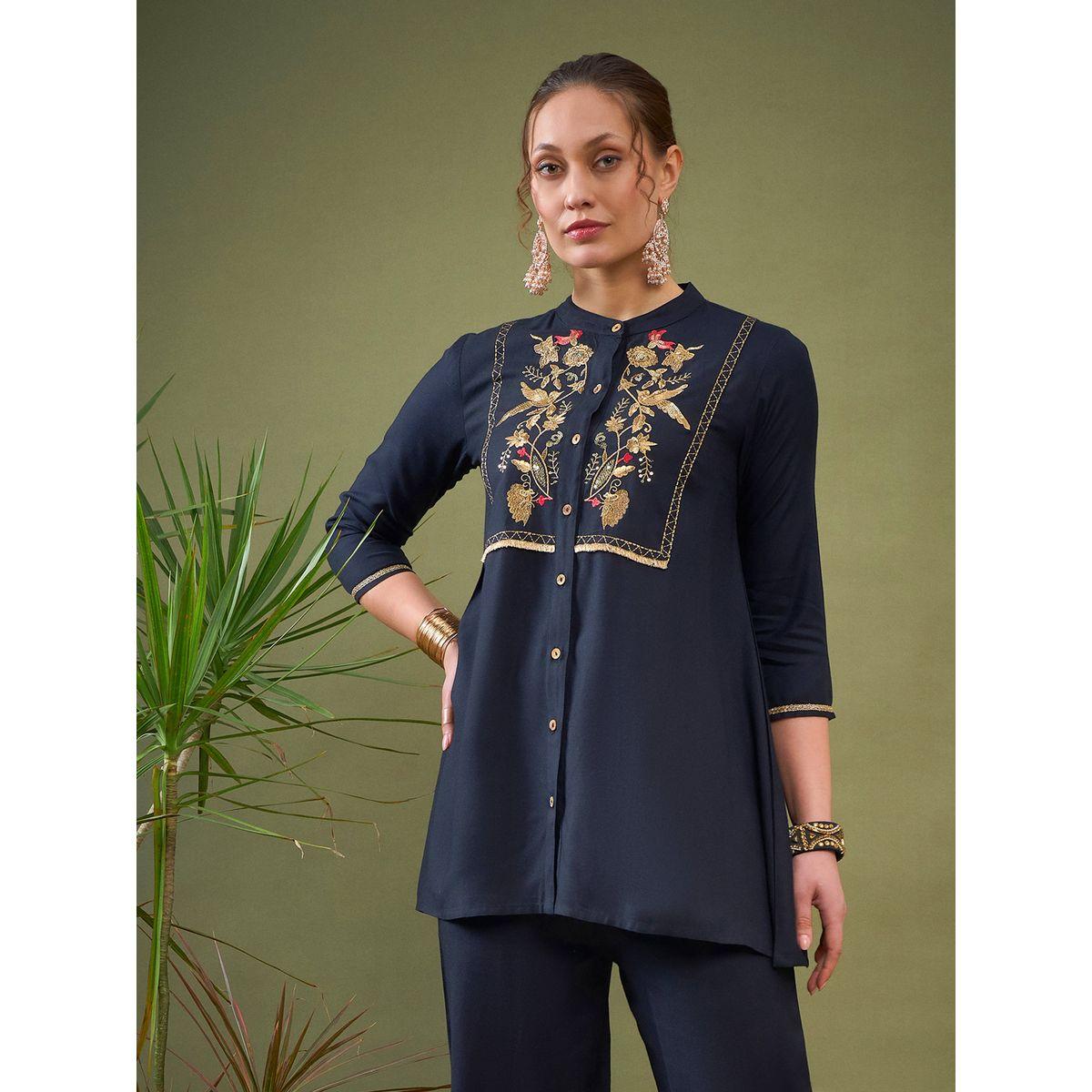 مجموعة من بنطال مع بلوزة بياقة ماندارين ساسافراس × ستايلي-women-clothing-coordsets-image-2