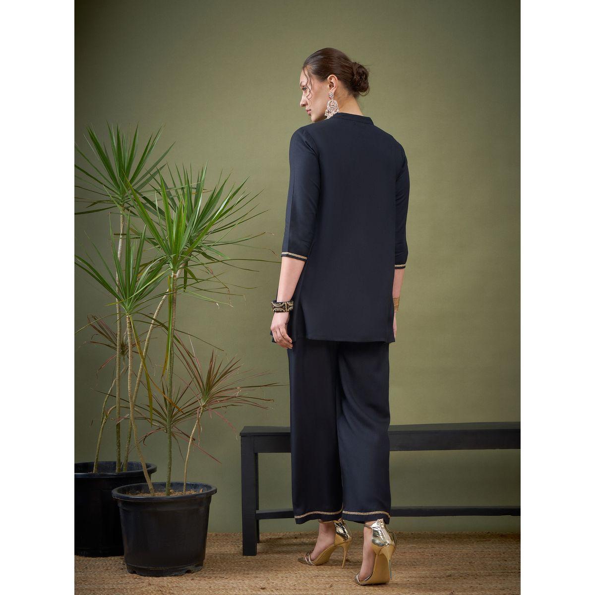مجموعة من بنطال مع بلوزة بياقة ماندارين ساسافراس × ستايلي-women-clothing-coordsets-image-4