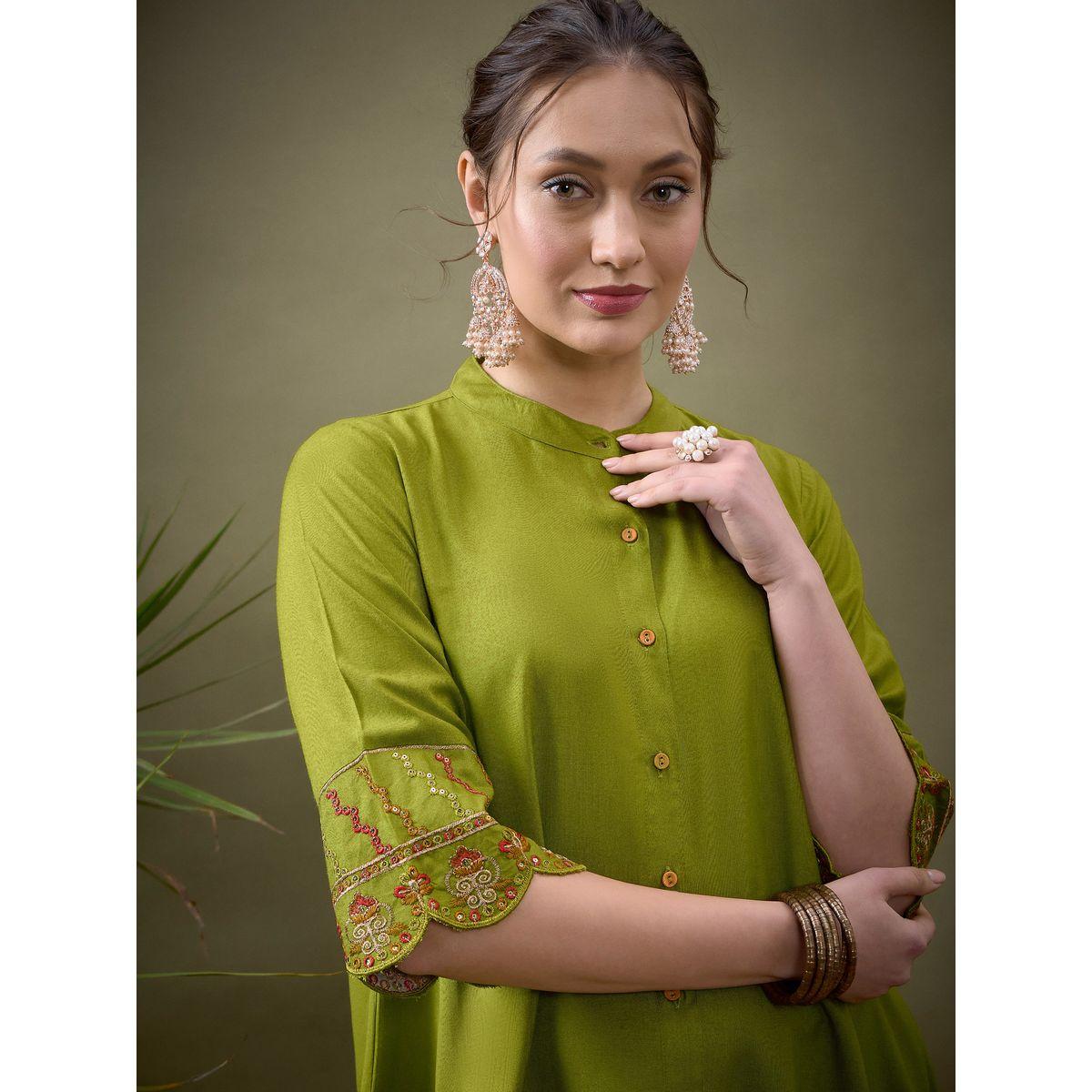 طقم منسق من بنطال مع بلوزة بتفاصيل مُطرّزة ساسافراس × ستايلي-women-clothing-coordsets-image-4