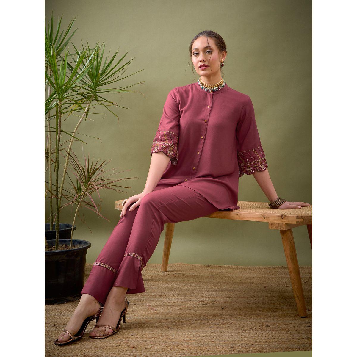 Sassafras X Styli   Embroidered Sleeve Shirt & Pants Co-Ord-women-clothing-coordsets-image-1