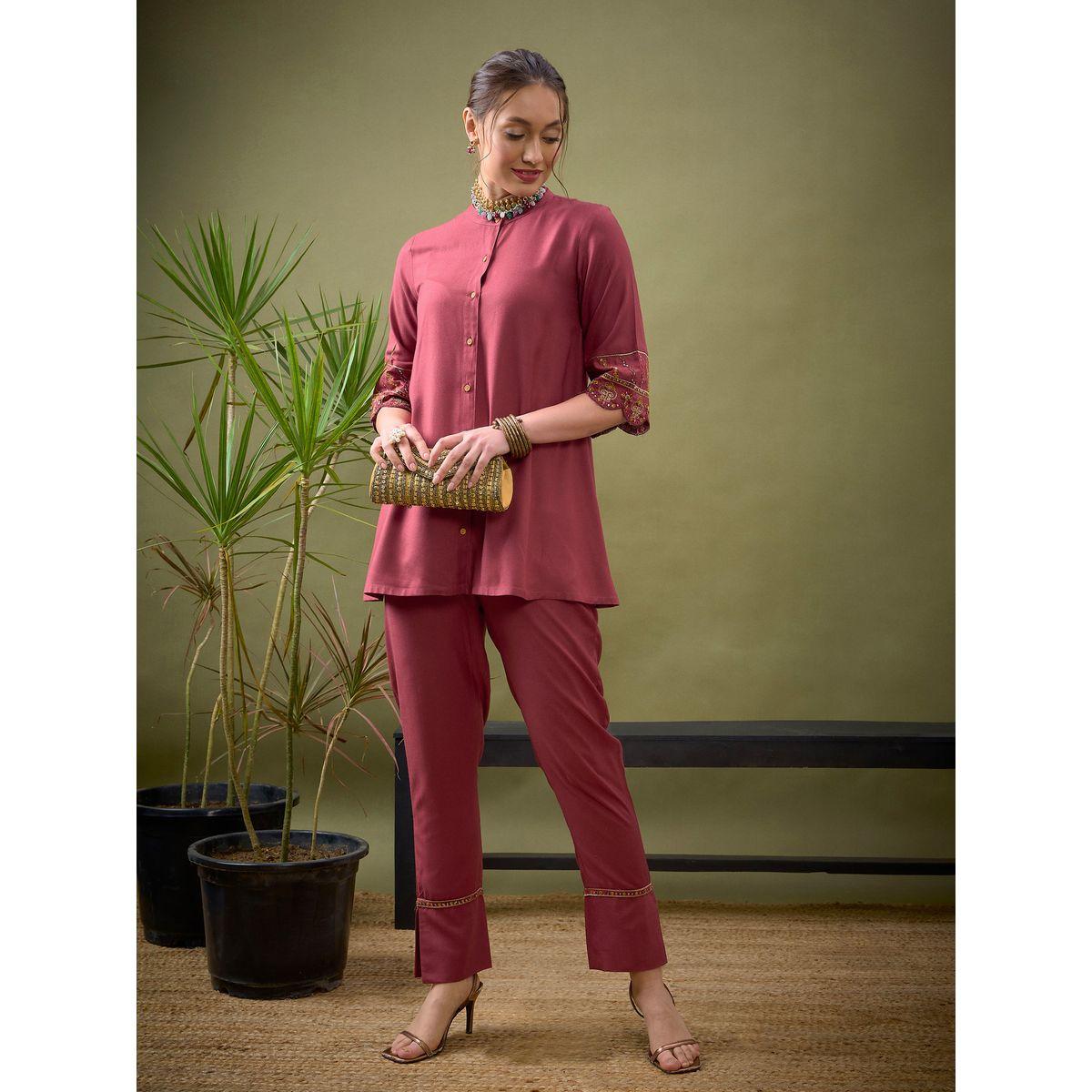 Sassafras X Styli   Embroidered Sleeve Shirt & Pants Co-Ord-women-clothing-coordsets-image-2