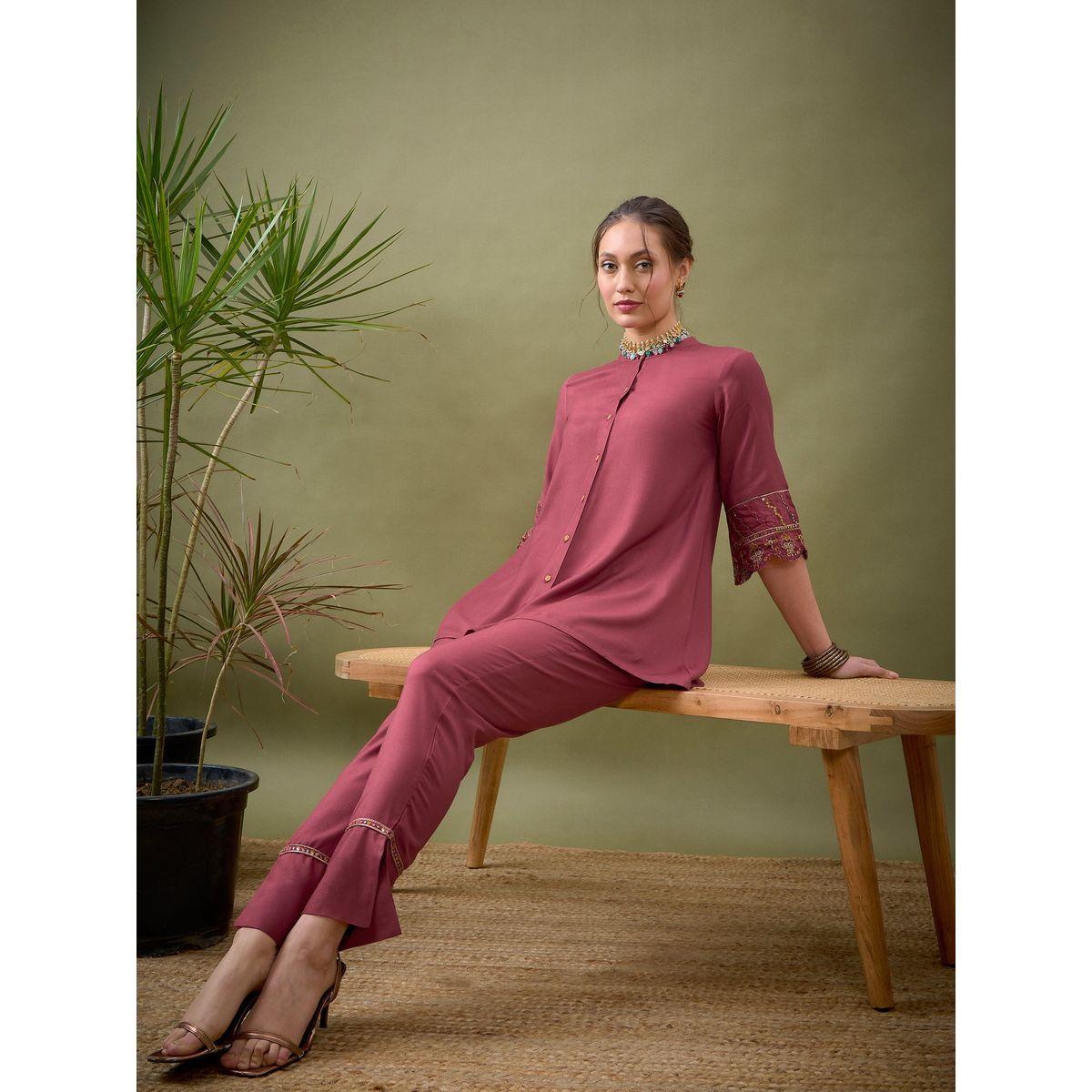 Sassafras X Styli   Embroidered Sleeve Shirt & Pants Co-Ord-women-clothing-coordsets-image-3