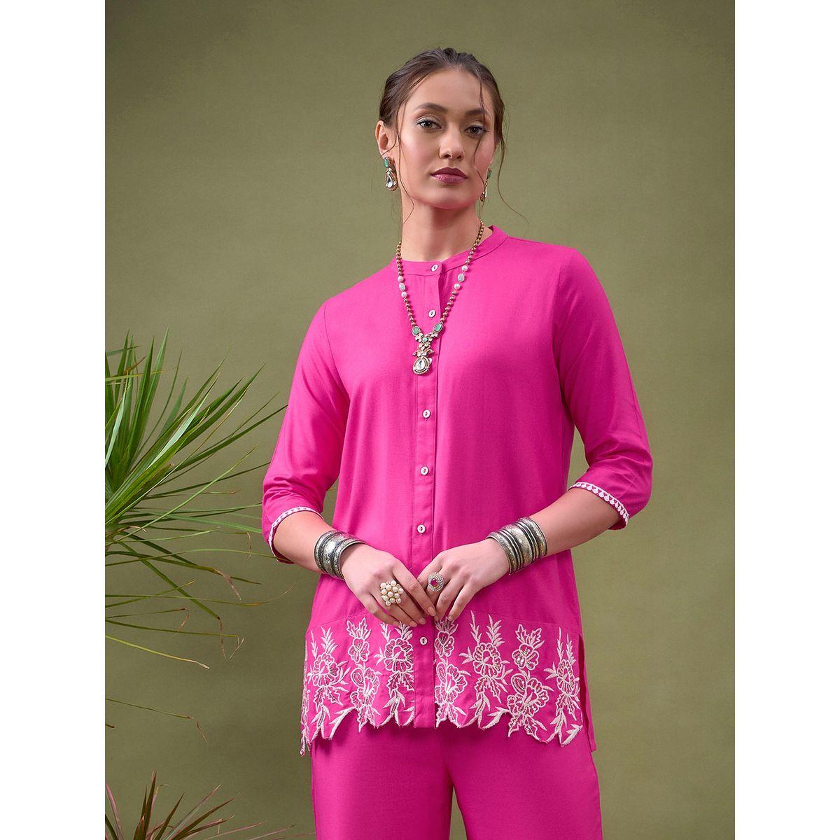 Sassafras X Styli   Embroidered Hem Placket Shirt & Pants Co-Ord-women-clothing-coordsets-image-7