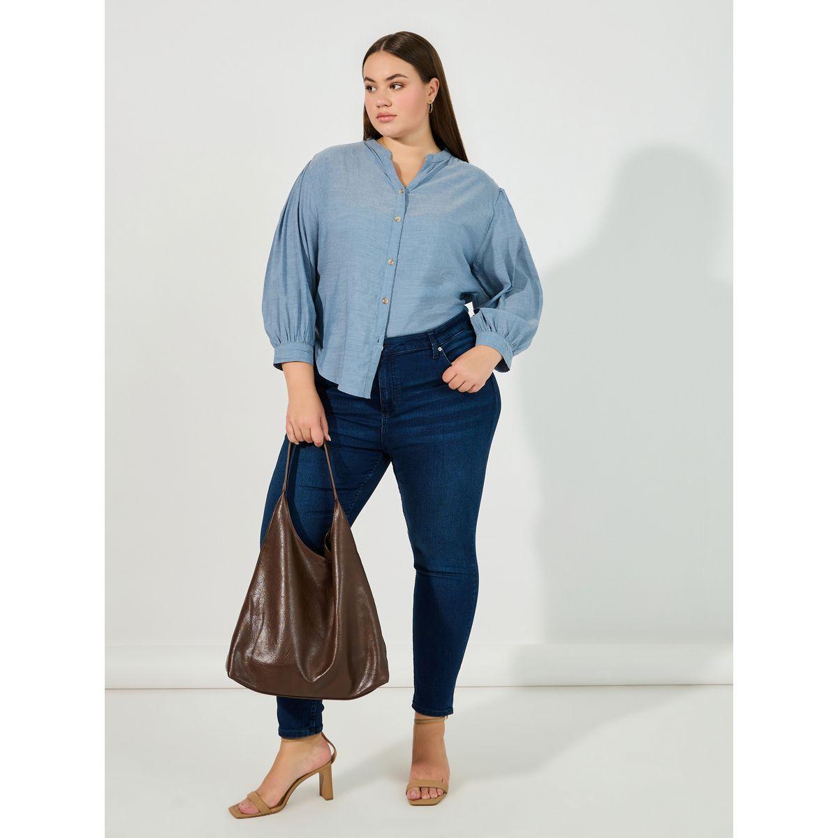 بلوزة بمقاس كبير وياقة قائمة-women-clothing-shirtsandblouses-shirts-image-2