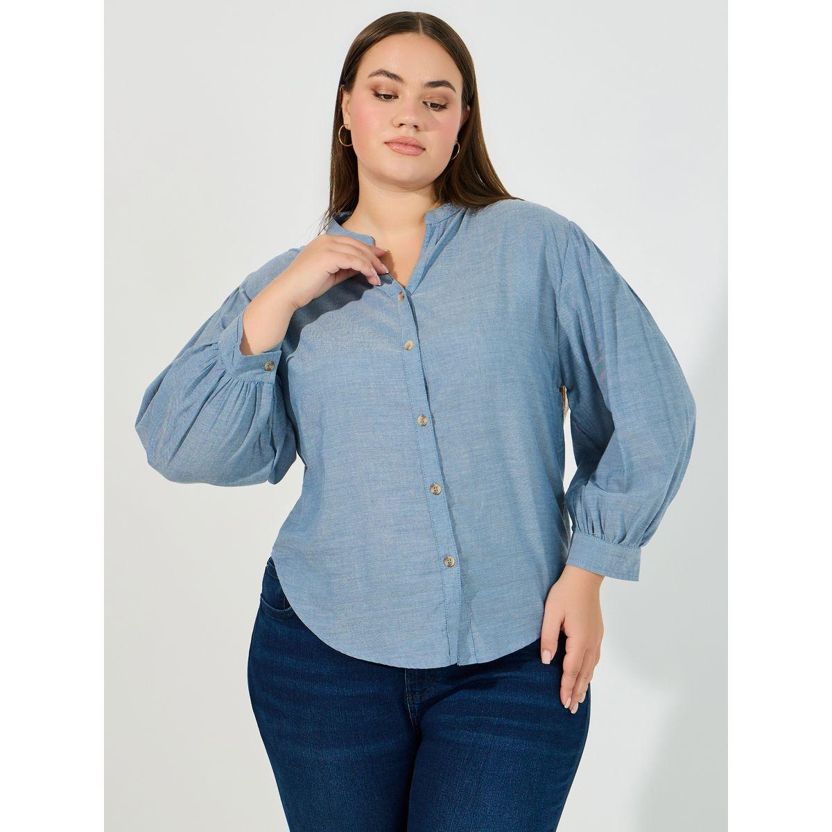 بلوزة بمقاس كبير وياقة قائمة-women-clothing-shirtsandblouses-shirts-image-3