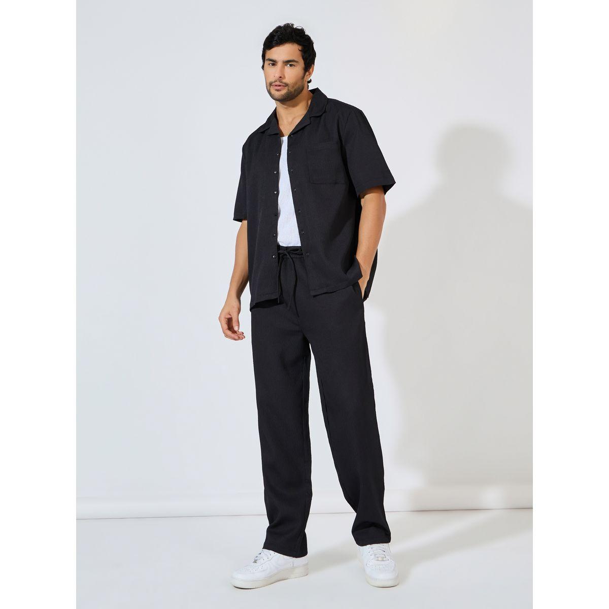 طقم منسق من بنطال مع قميص بياقة ريزورت-men-clothing-coordsets-image-1