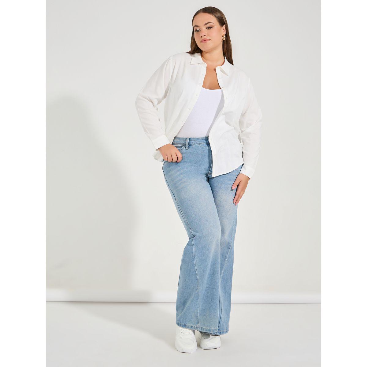 بلوزة سادة بمقاس كبير واكمام مكبلة مع ازرار-women-clothing-shirtsandblouses-shirts-image-4