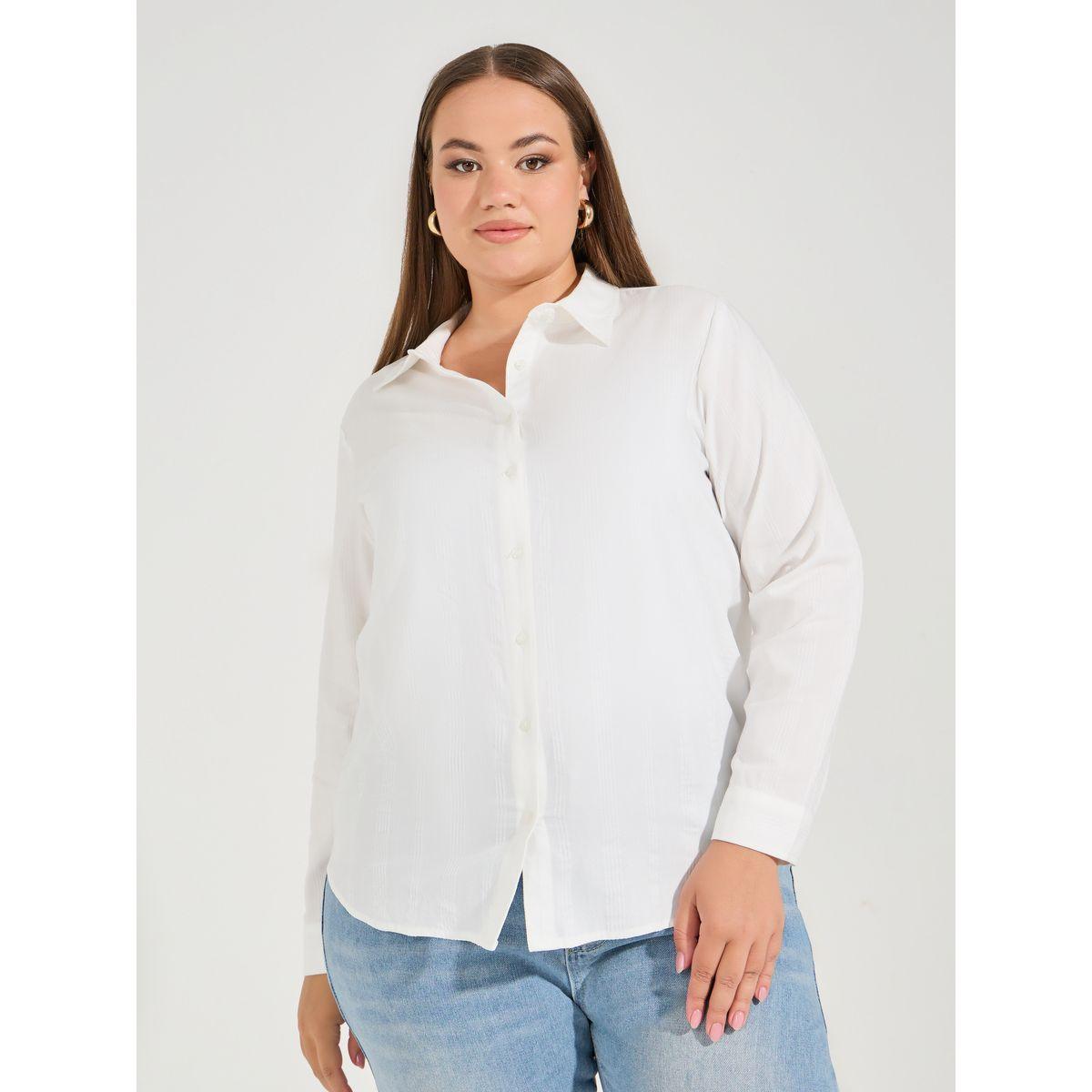 بلوزة سادة بمقاس كبير واكمام مكبلة مع ازرار-women-clothing-shirtsandblouses-shirts-image-3