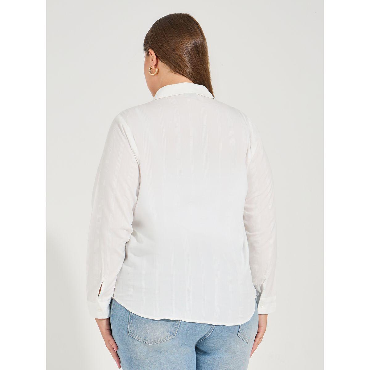 Styli Plus Size Solid Cotton Cuffed Sleeve Button Down Shirt-women-clothing-shirtsandblouses-shirts-image-5