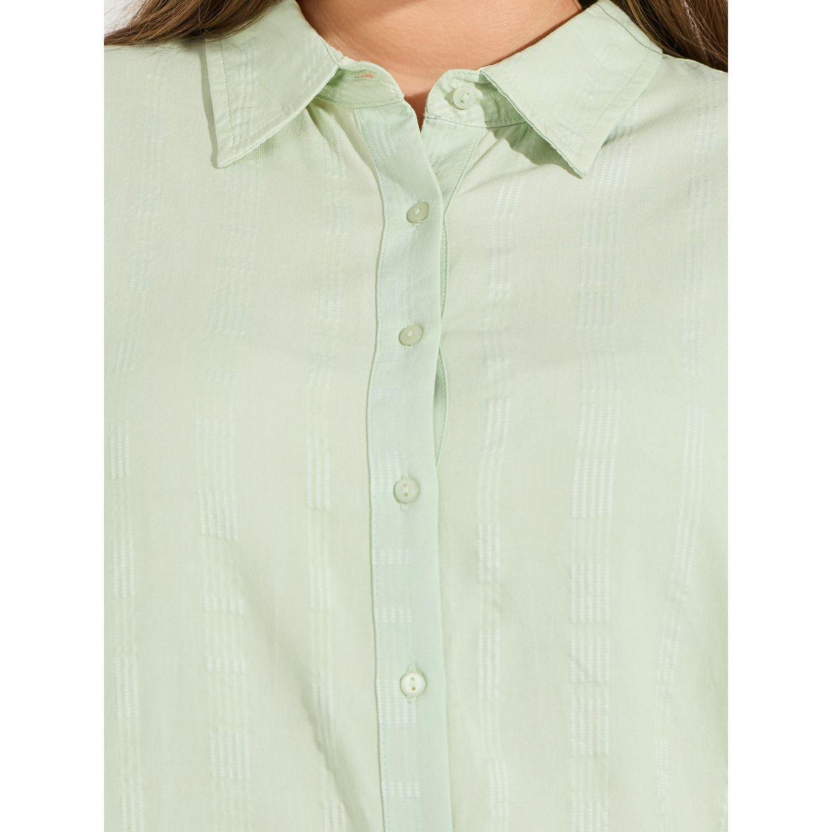 Styli Plus Size Solid Cotton Cuffed Sleeve Button Down Shirt-women-clothing-shirtsandblouses-shirts-image-4