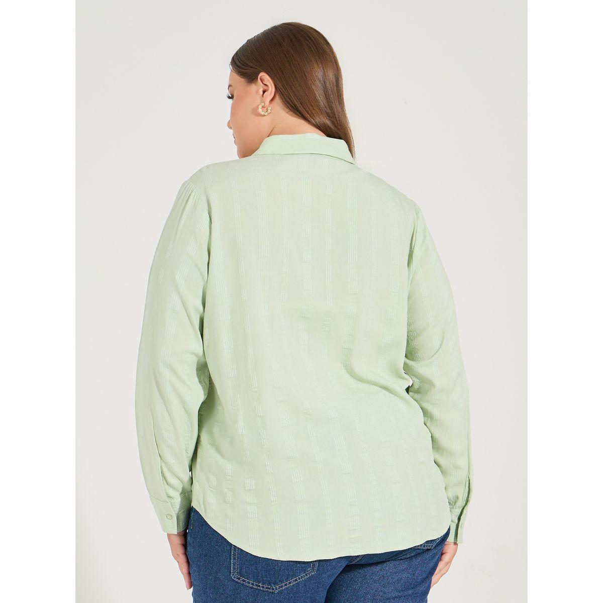 Styli Plus Size Solid Cotton Cuffed Sleeve Button Down Shirt-women-clothing-shirtsandblouses-shirts-image-5