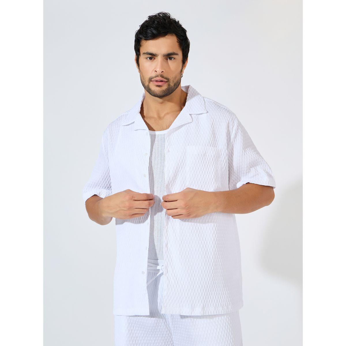 طقم منسق من شورت مع قميص منسوج بقصة عادية-men-clothing-coordsets-image-2