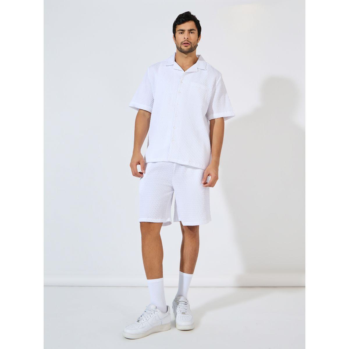طقم منسق من شورت مع قميص منسوج بقصة عادية-men-clothing-coordsets-image-3