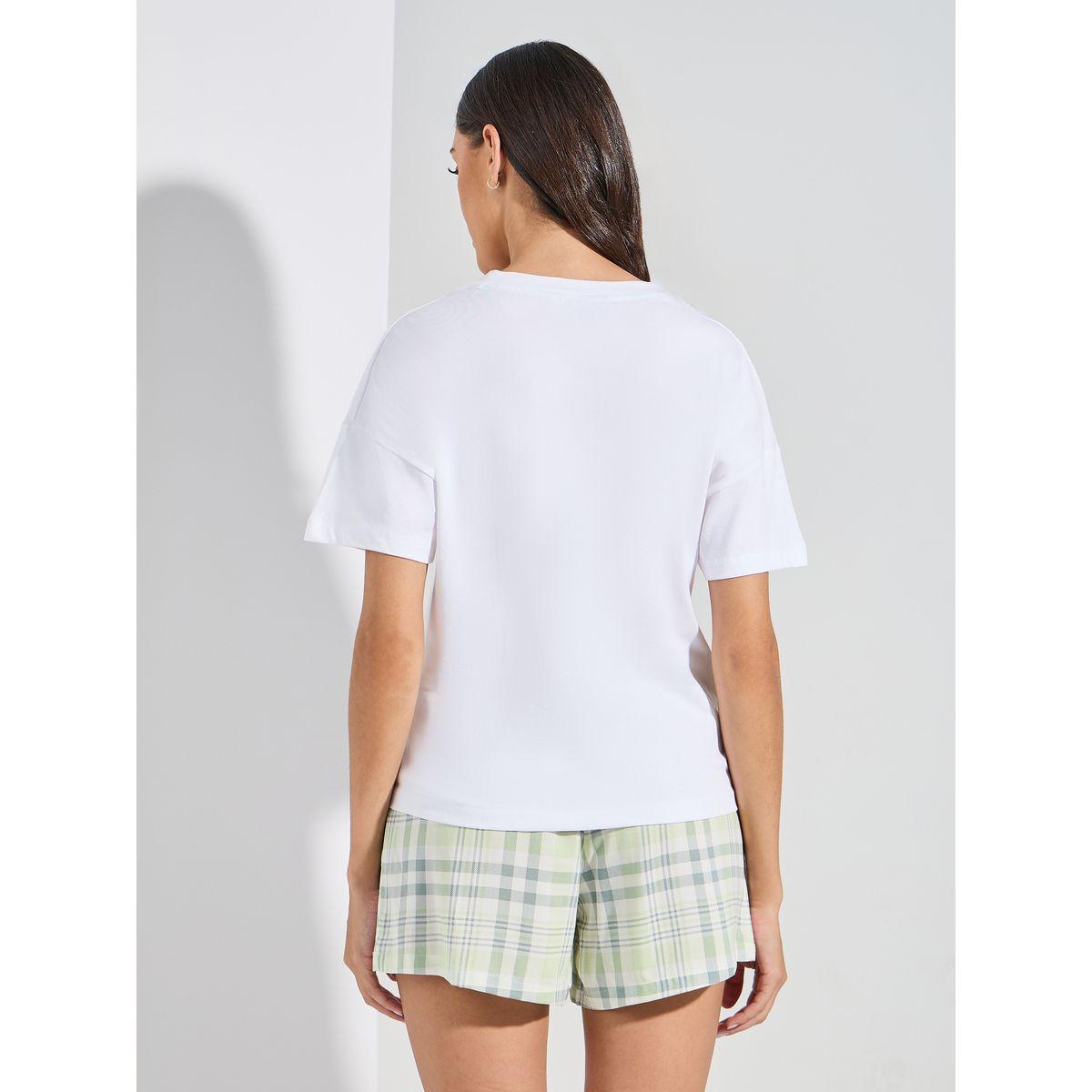 Styli Unwind Drop Shoulder Solid T-Shirt & Placket Detail Shorts Set-women-clothing-nightwear-pyjamas-shortsets-image-5