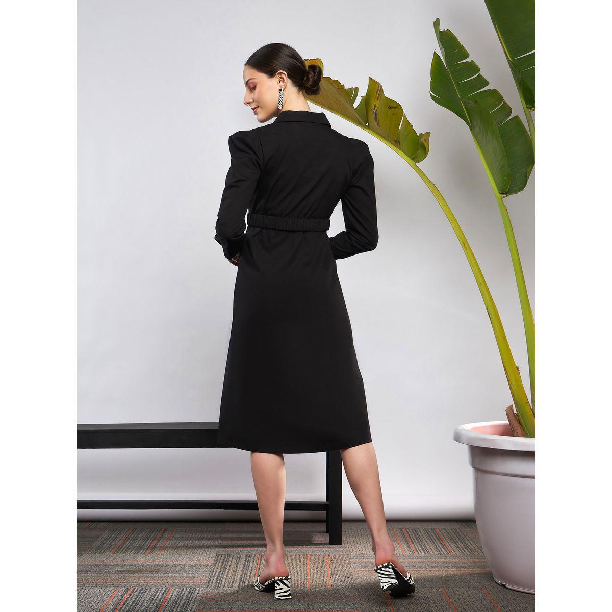 Sassafras X Styli  Poplin Ruched Belted Shirt Dress with Puff Sleeve-women-clothing-dresses-image-5