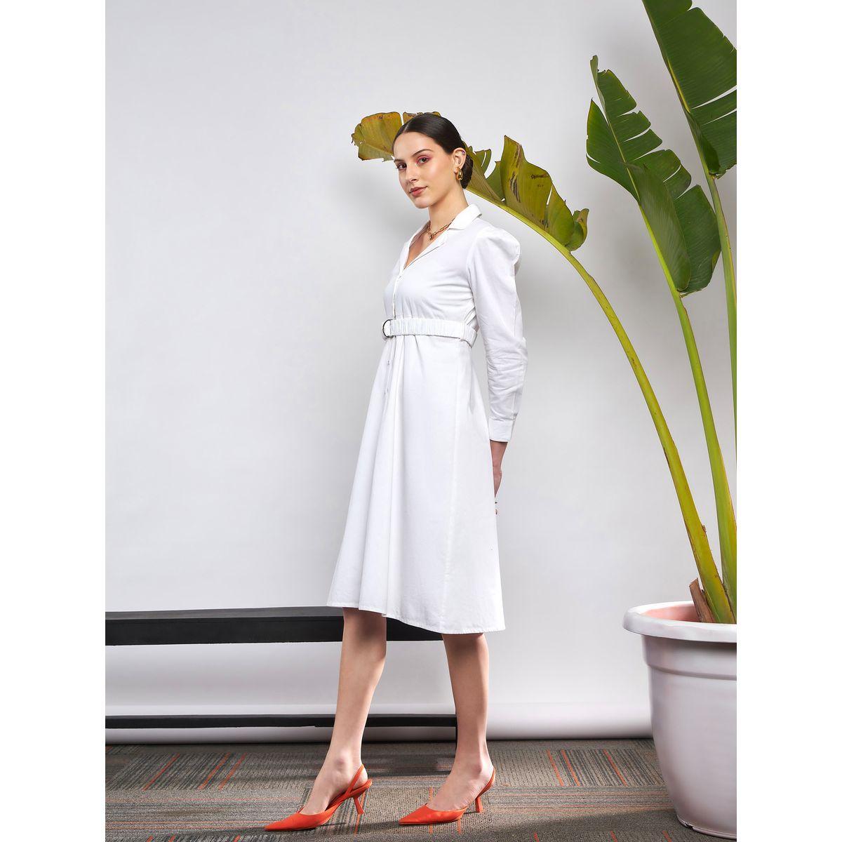 فستان حزام خصر مزموم مع اكمام منفوخة ساسافراس × ستايلي-women-clothing-dresses-image-3