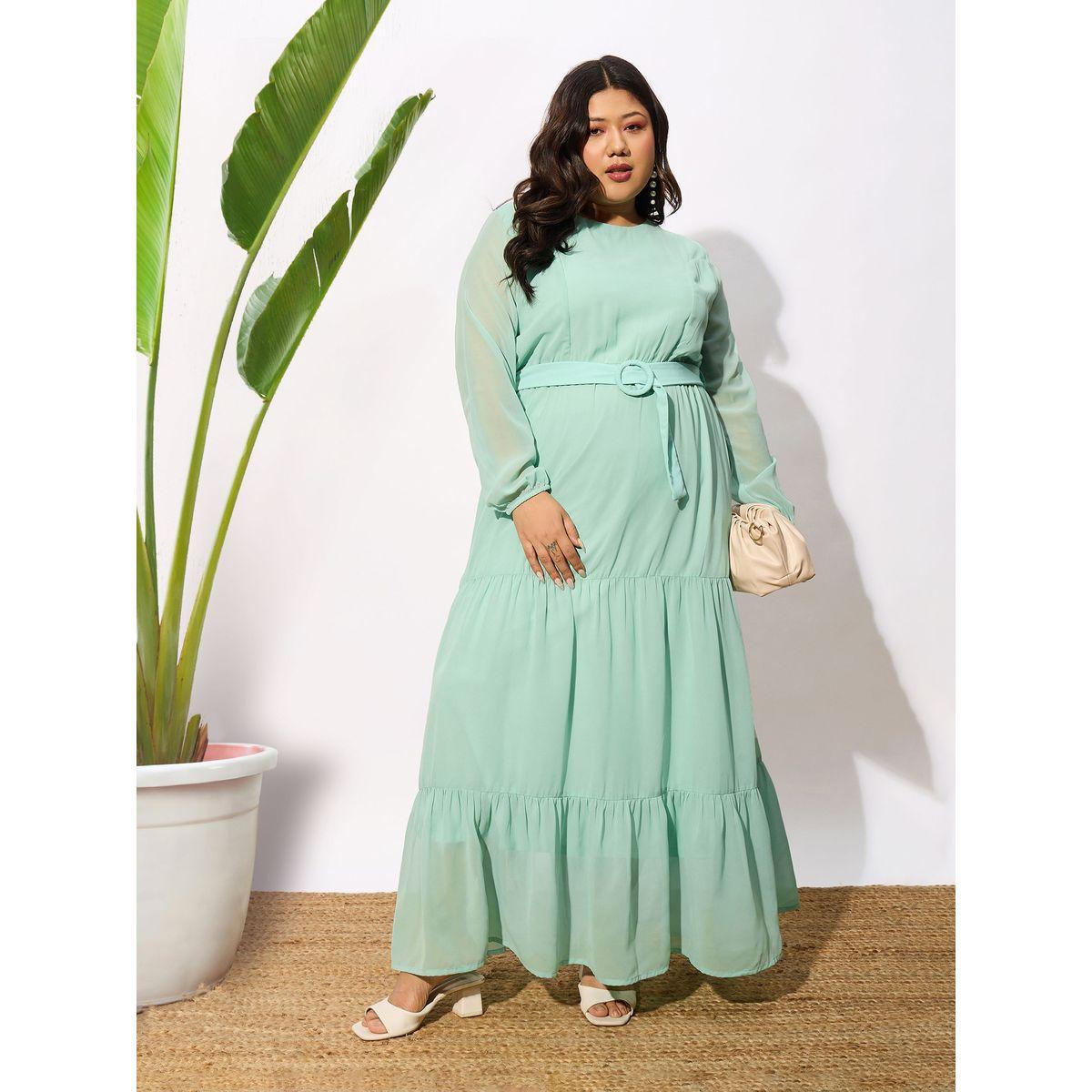 Sassafras X Styli  Plus Belted Tiered Maxi Dress with Sheer Sleeve-women-clothing-dresses-image-1