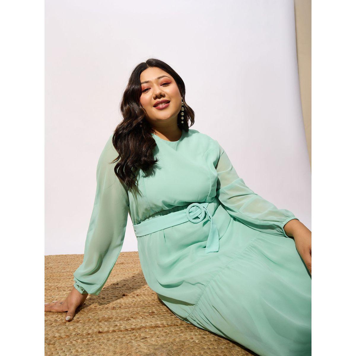 فستان طويل بمقاس كبير مع كسرات وحزام خصر ساسافراس × ستايلي-women-clothing-dresses-image-2