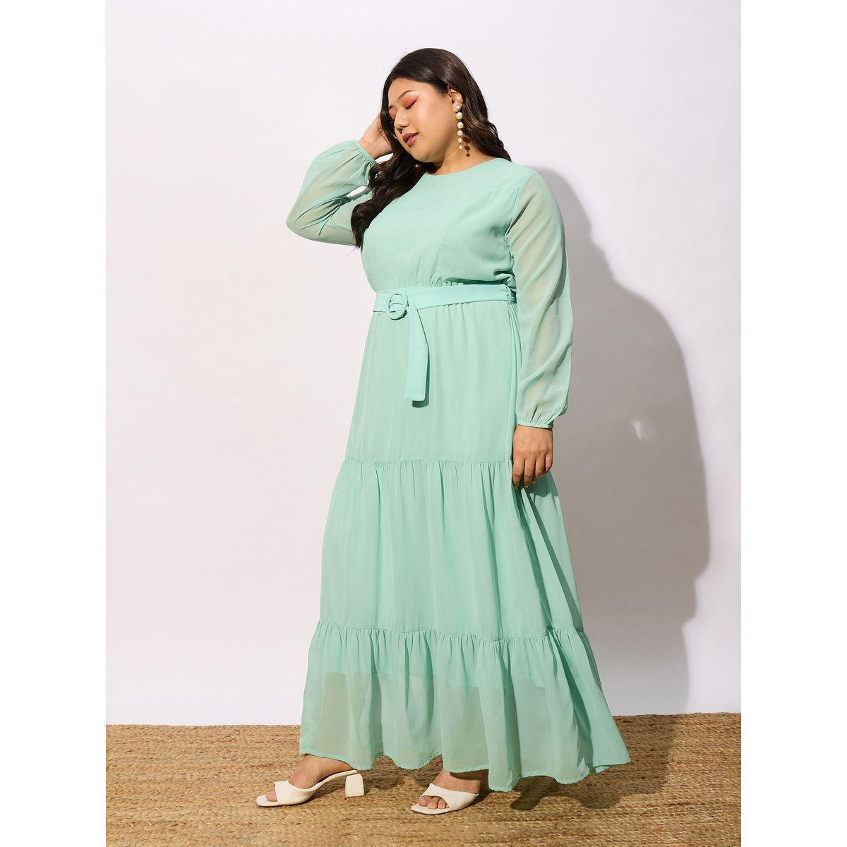 فستان طويل بمقاس كبير مع كسرات وحزام خصر ساسافراس × ستايلي-women-clothing-dresses-image-3