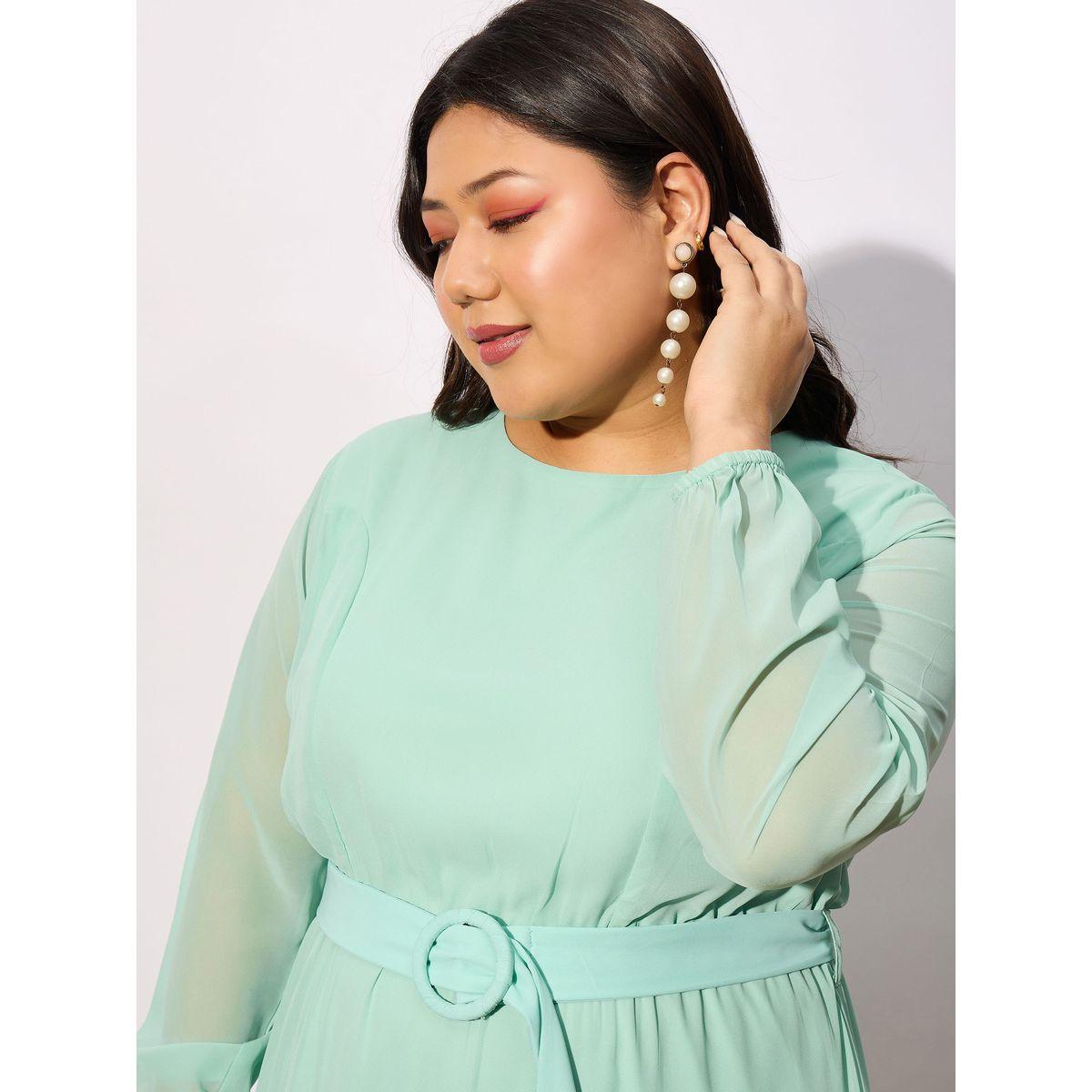 Sassafras X Styli  Plus Belted Tiered Maxi Dress with Sheer Sleeve-women-clothing-dresses-image-4