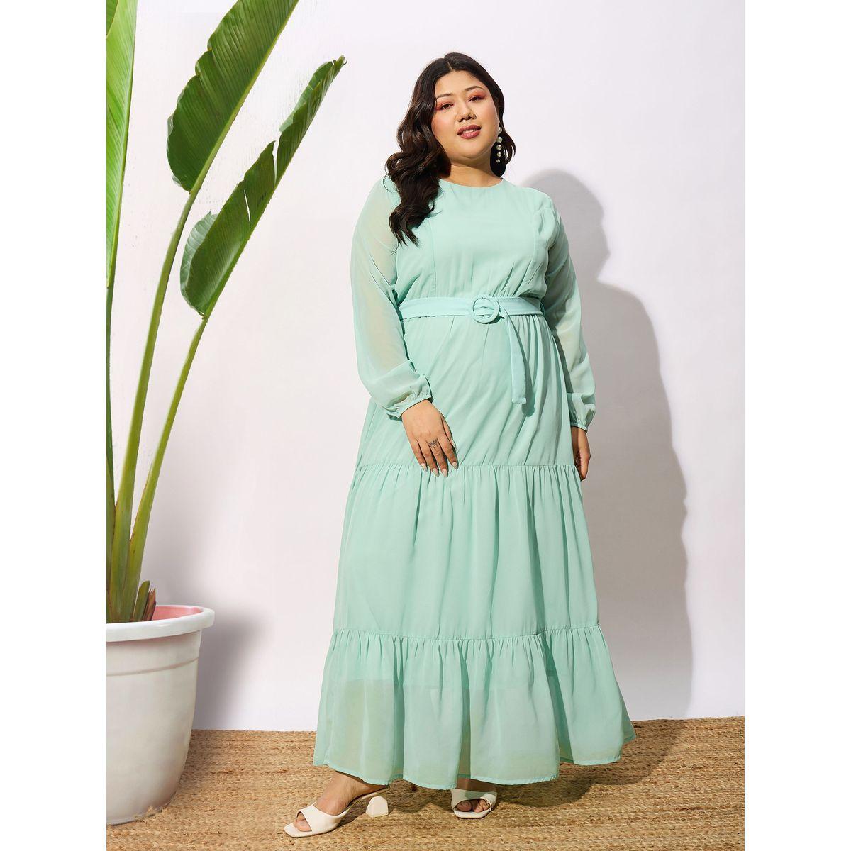 فستان طويل بمقاس كبير مع كسرات وحزام خصر ساسافراس × ستايلي-women-clothing-dresses-image-5
