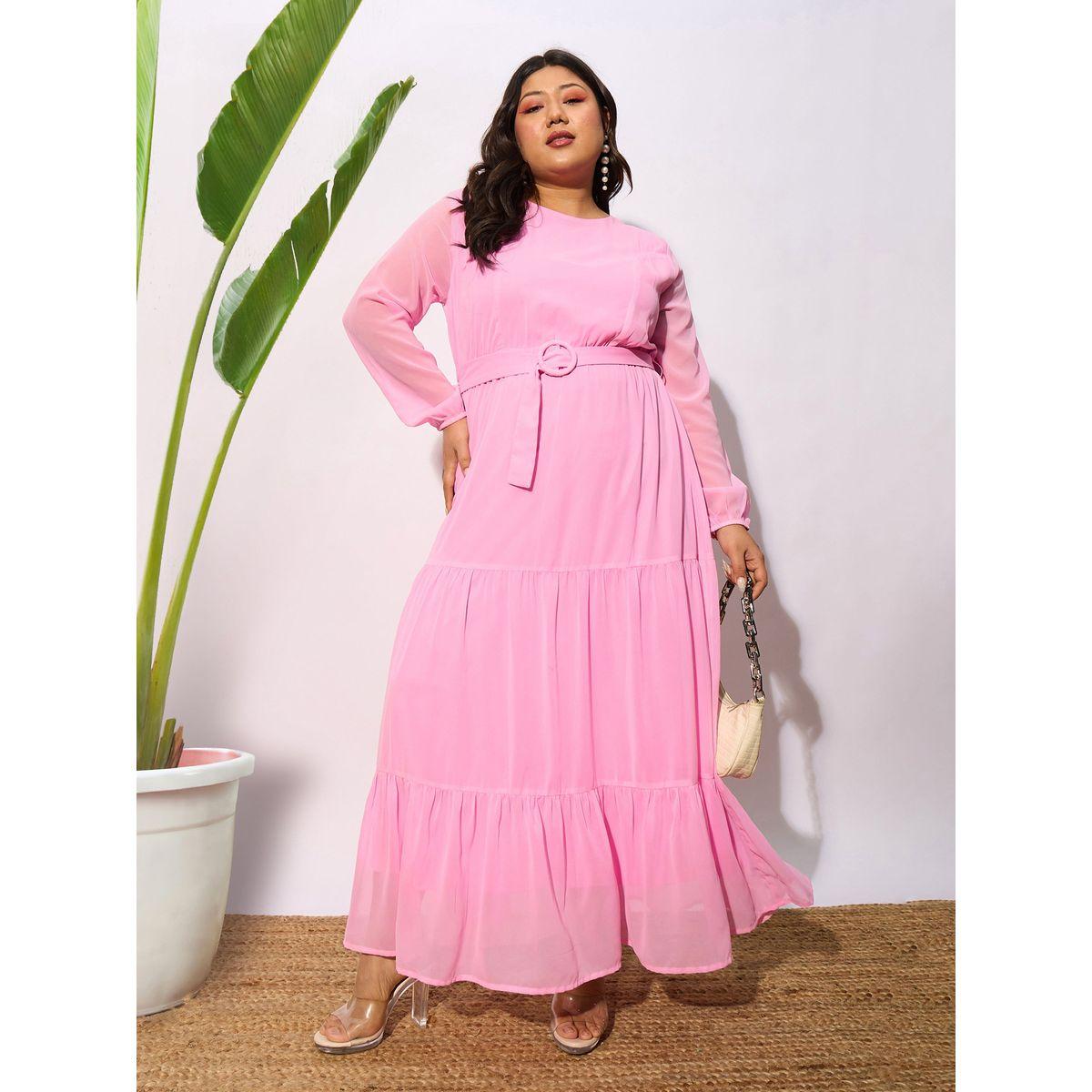فستان طويل بمقاس كبير مع كسرات وحزام خصر ساسافراس × ستايلي-women-clothing-dresses-image-1