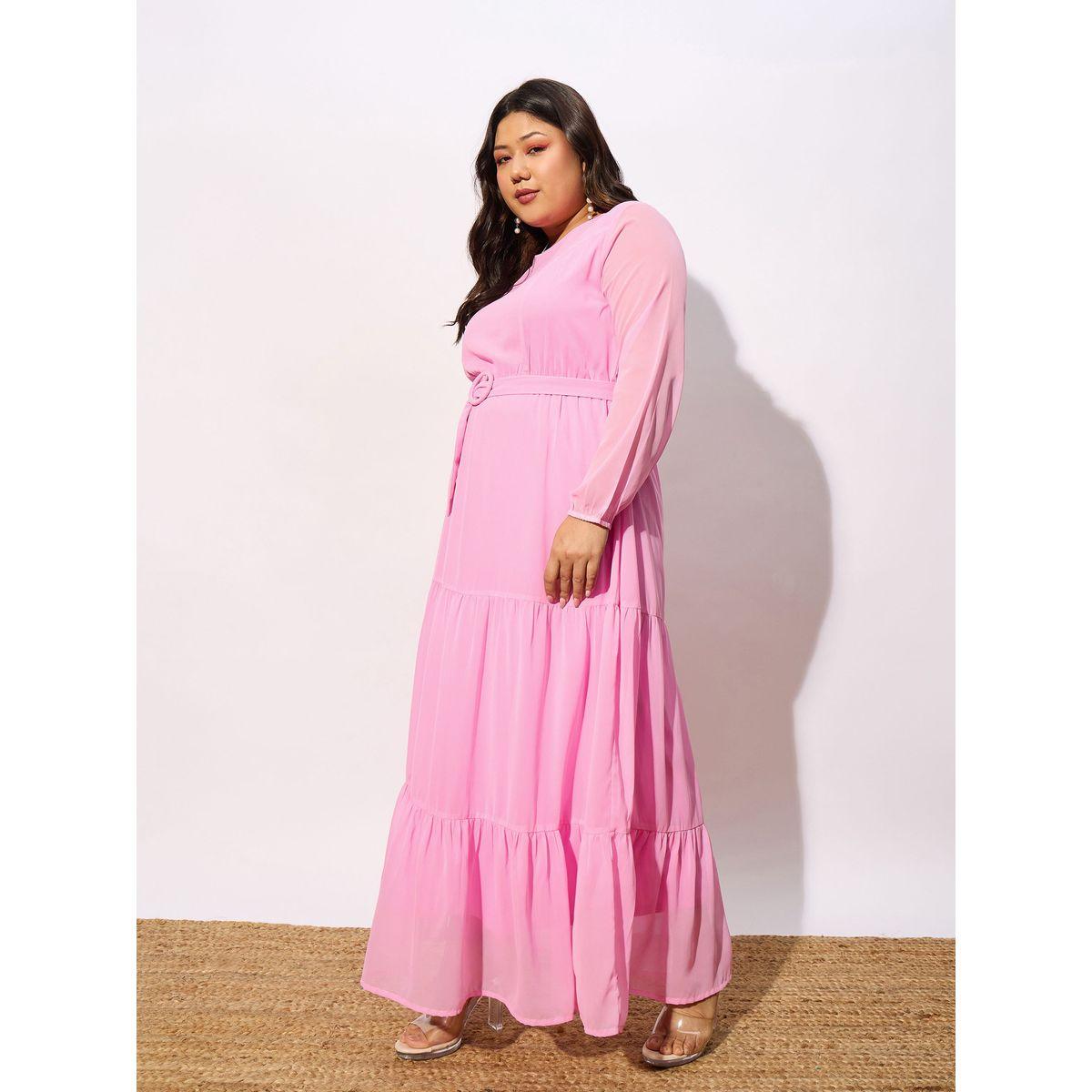 Sassafras X Styli  Plus Belted Tiered Maxi Dress with Sheer Sleeve-women-clothing-dresses-image-3