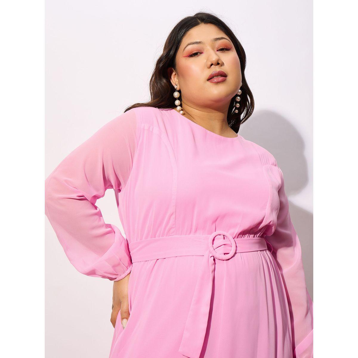 فستان طويل بمقاس كبير مع كسرات وحزام خصر ساسافراس × ستايلي-women-clothing-dresses-image-4