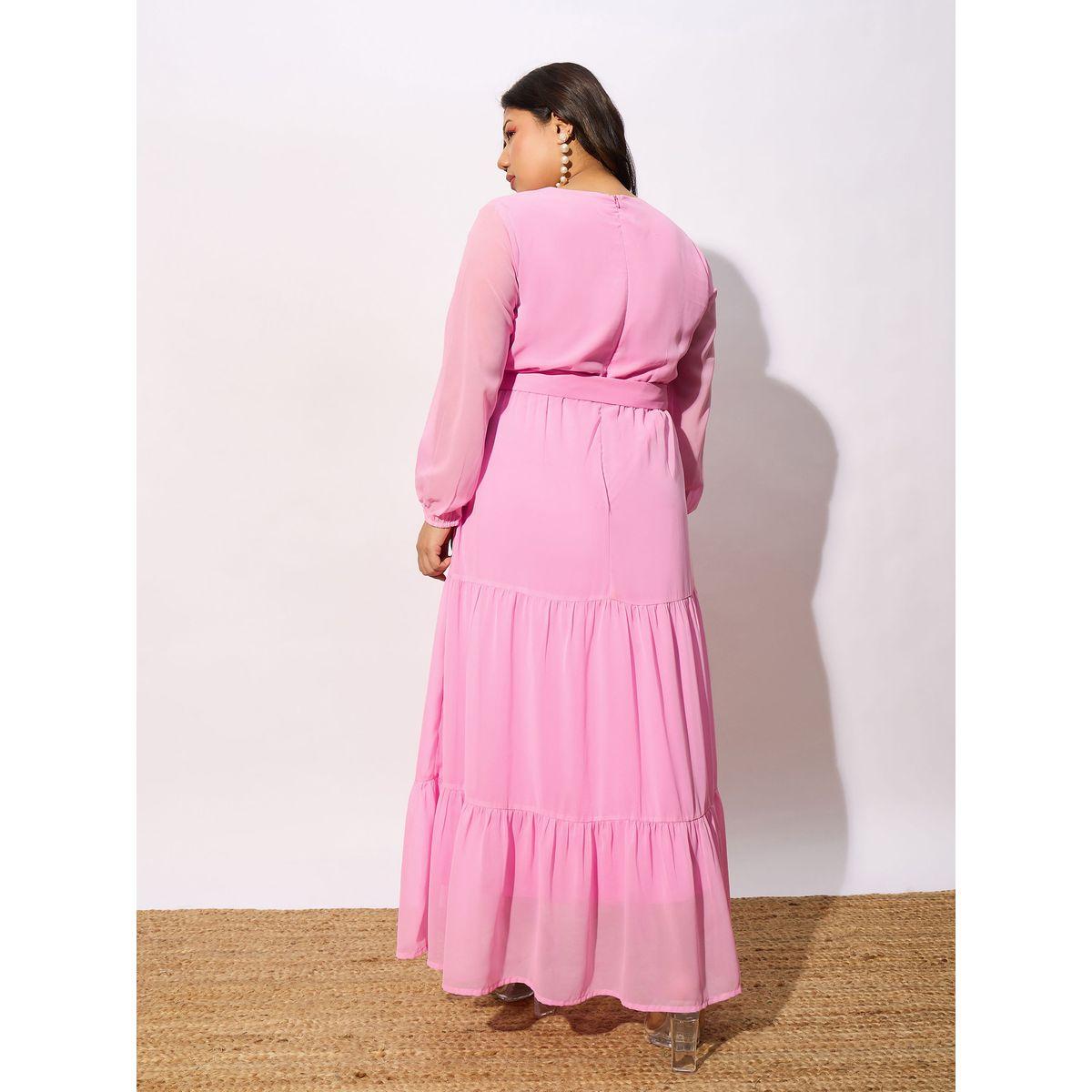 Sassafras X Styli  Plus Belted Tiered Maxi Dress with Sheer Sleeve-women-clothing-dresses-image-5