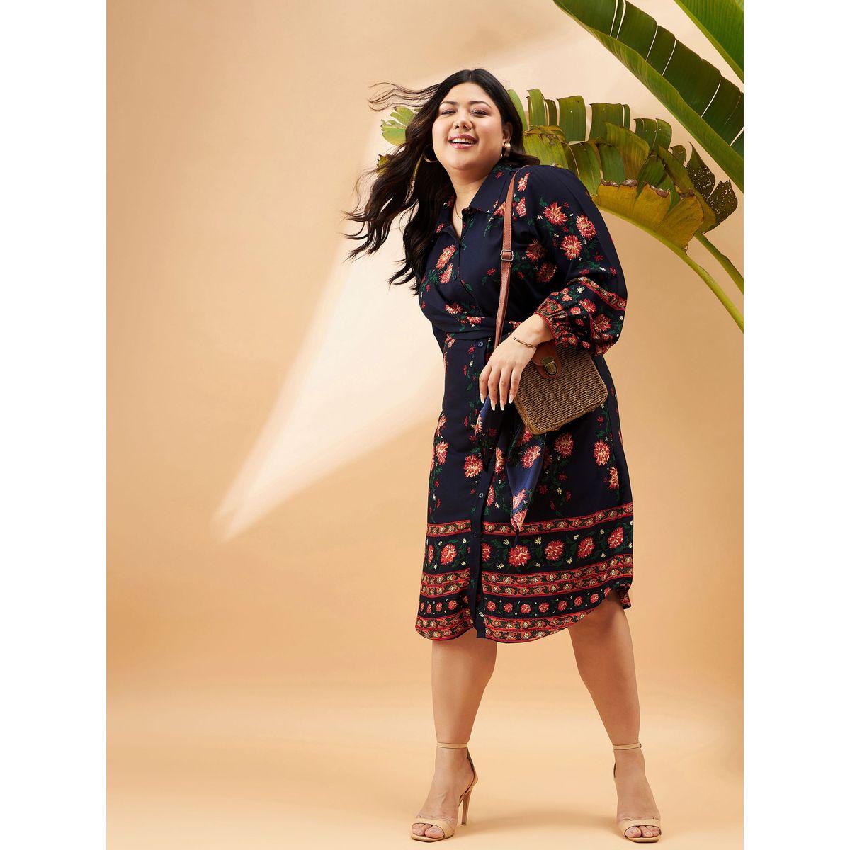 Sassafras X Styli  Plus Floral Print Tie Up Detail Shirt Dress-women-clothing-dresses-image-1