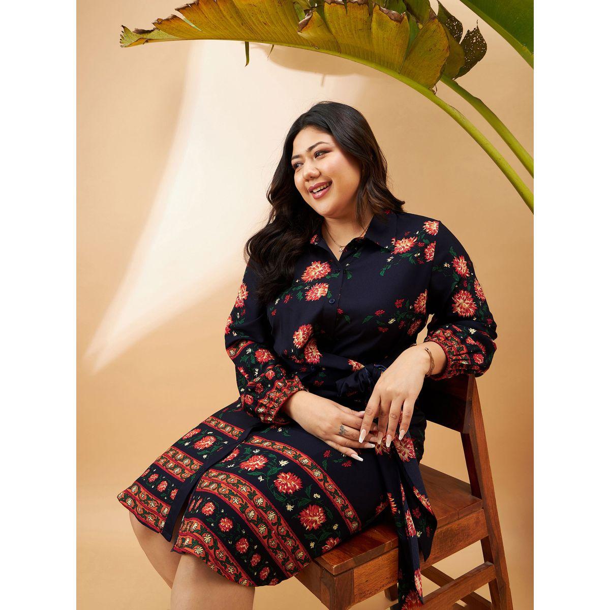 Sassafras X Styli  Plus Floral Print Tie Up Detail Shirt Dress-women-clothing-dresses-image-2