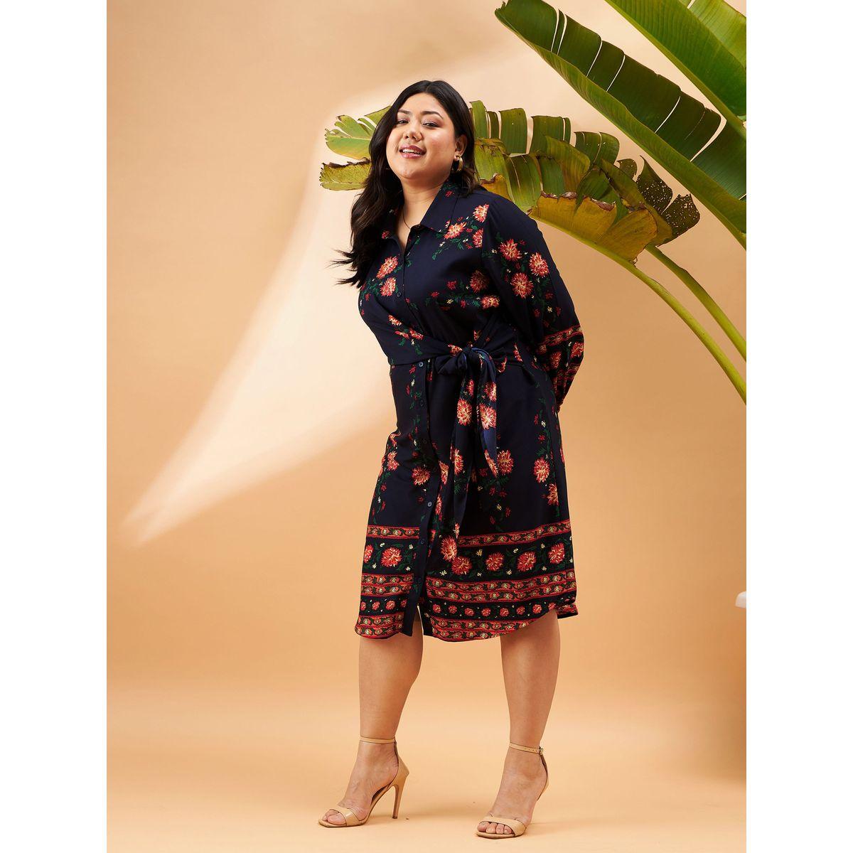 فستان بمقاس كبير وطبعة زهور مع اربطة ساسافراس × ستايلي-women-clothing-dresses-image-3