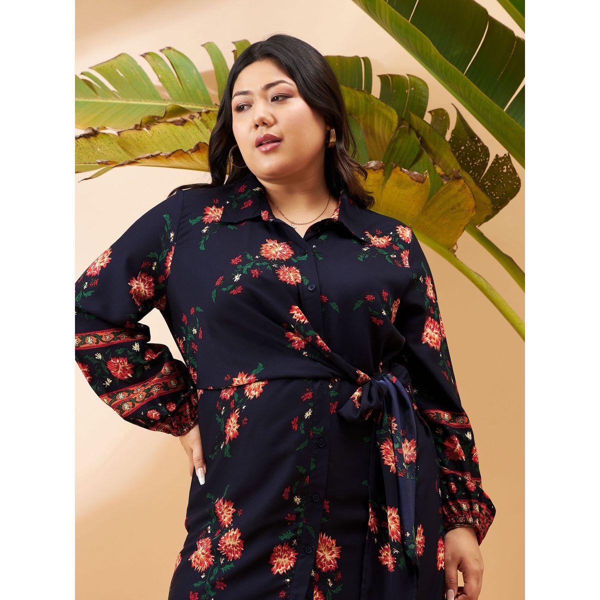Sassafras X Styli  Plus Floral Print Tie Up Detail Shirt Dress-women-clothing-dresses-image-4