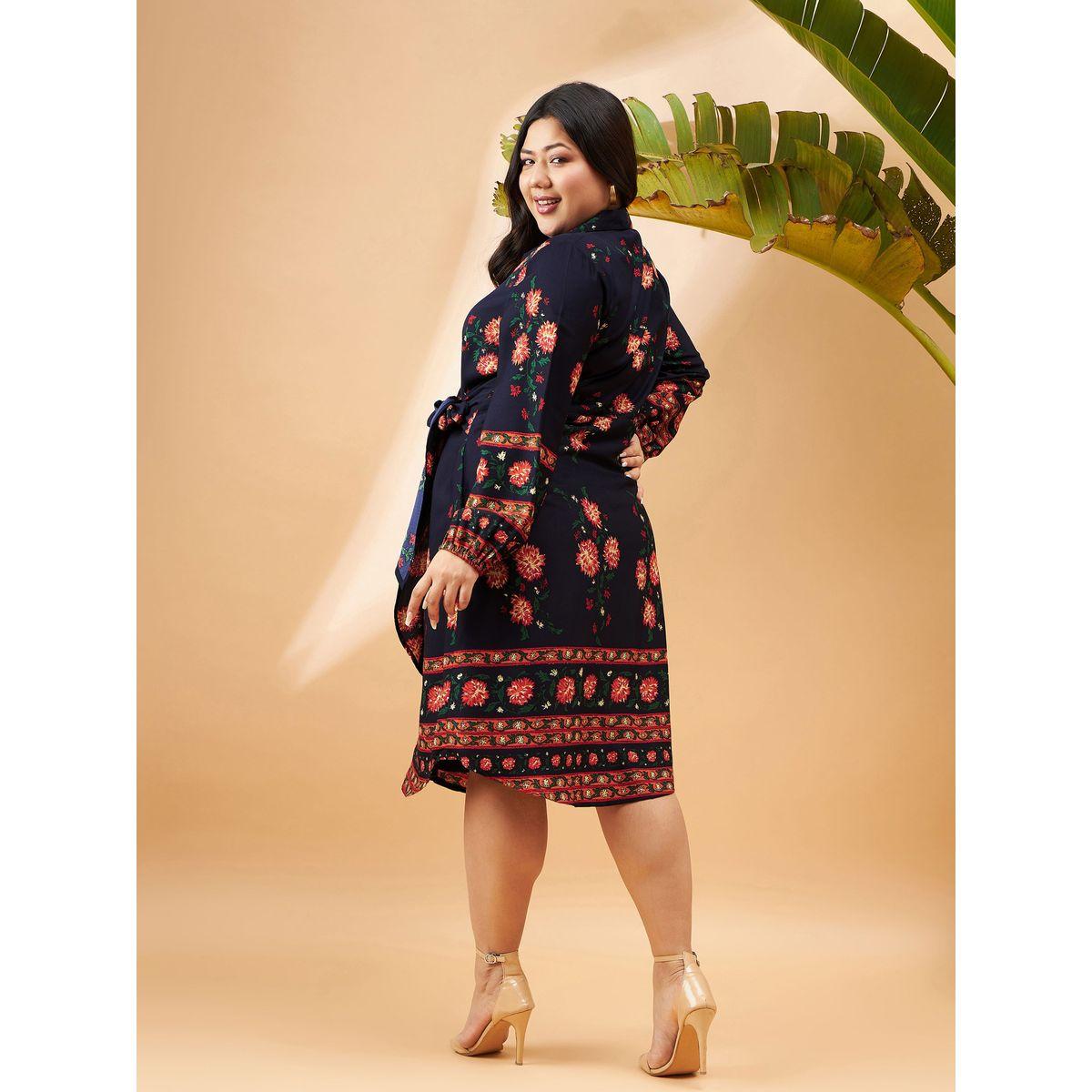 Sassafras X Styli  Plus Floral Print Tie Up Detail Shirt Dress-women-clothing-dresses-image-5