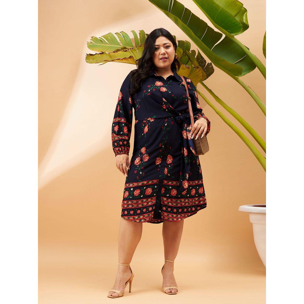 Sassafras X Styli  Plus Floral Print Tie Up Detail Shirt Dress-women-clothing-dresses-image-6