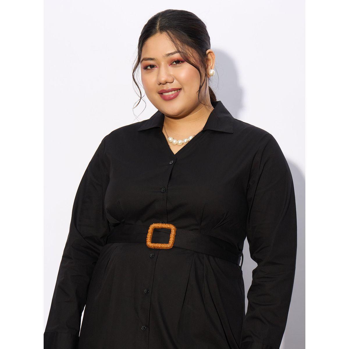 Sassafras X Styli  Plus Collared Poplin Belted Shirt Dress-women-clothing-dresses-image-4