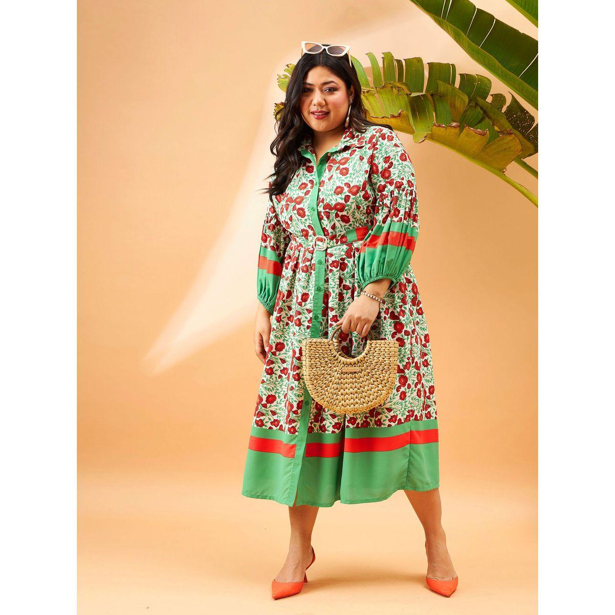 فستان ميدي بمقاس كبير مع حزام خصر ساسافراس × ستايلي-women-clothing-dresses-image-1