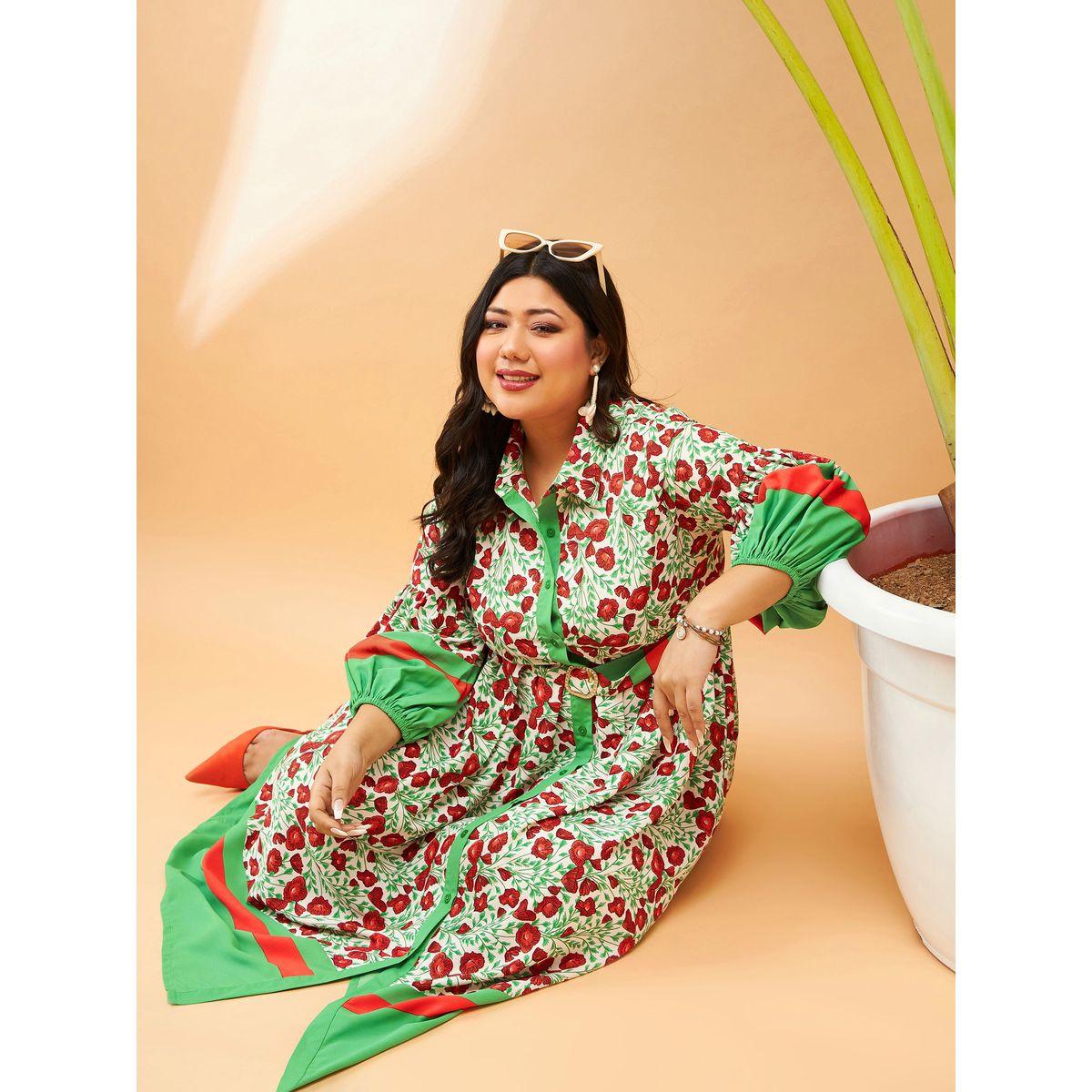 فستان ميدي بمقاس كبير مع حزام خصر ساسافراس × ستايلي-women-clothing-dresses-image-2