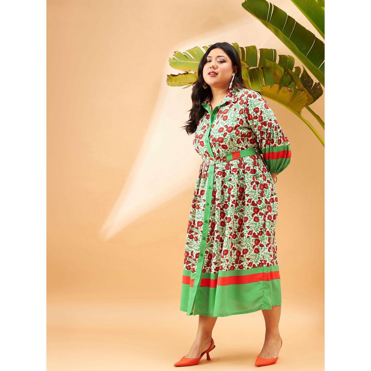 فستان ميدي بمقاس كبير مع حزام خصر ساسافراس × ستايلي-women-clothing-dresses-image-3