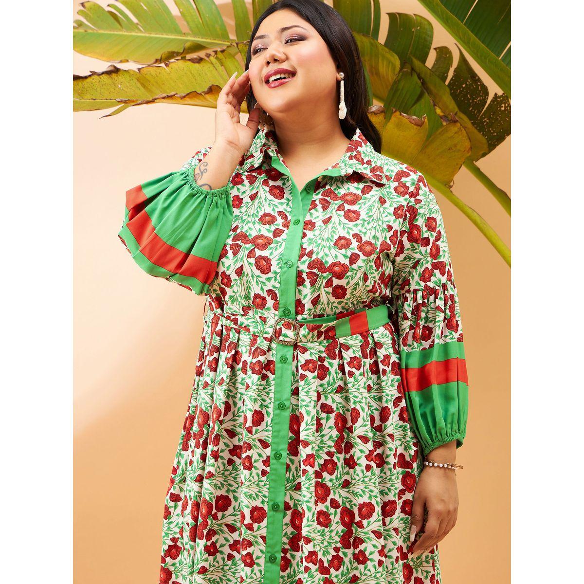 فستان ميدي بمقاس كبير مع حزام خصر ساسافراس × ستايلي-women-clothing-dresses-image-4