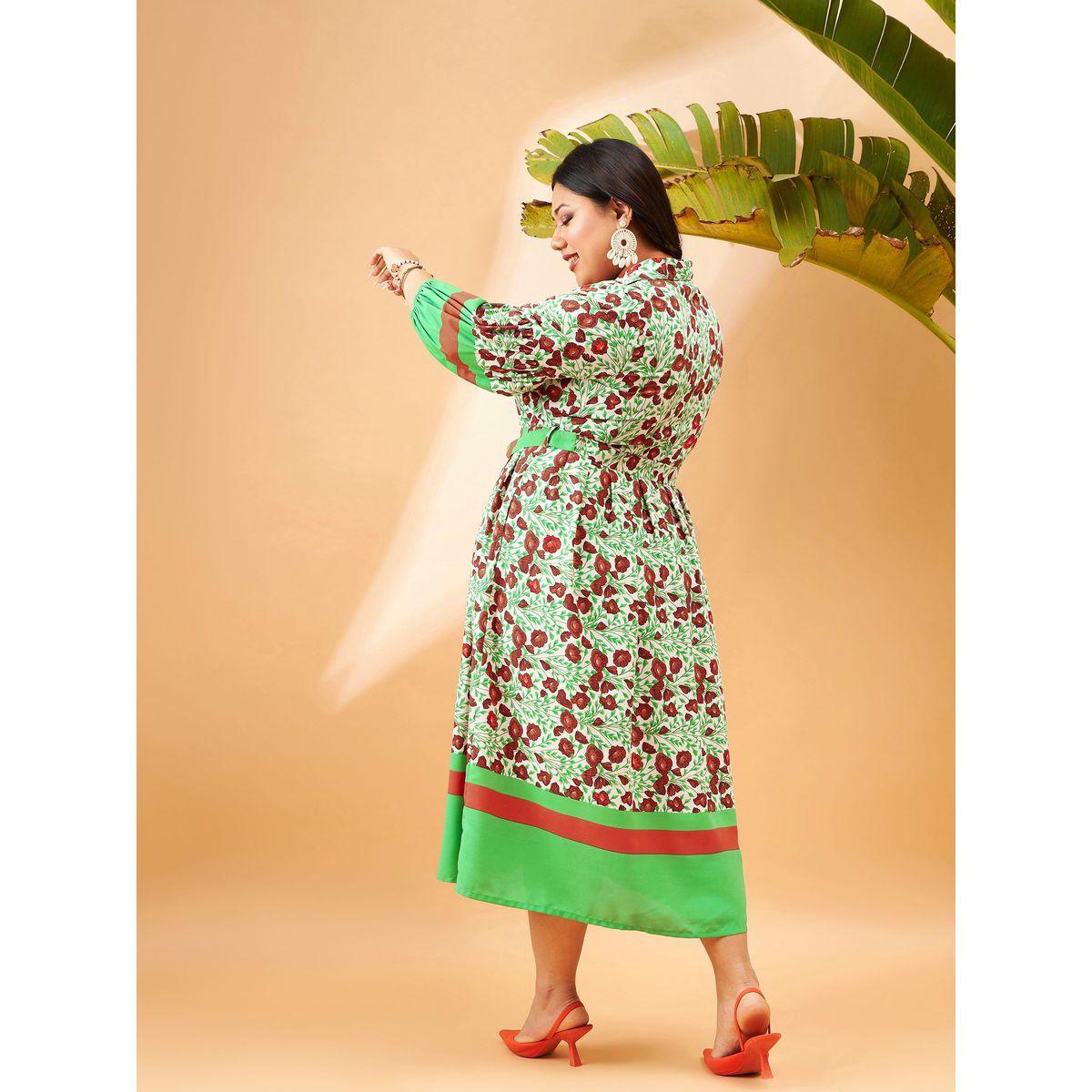 فستان ميدي بمقاس كبير مع حزام خصر ساسافراس × ستايلي-women-clothing-dresses-image-5