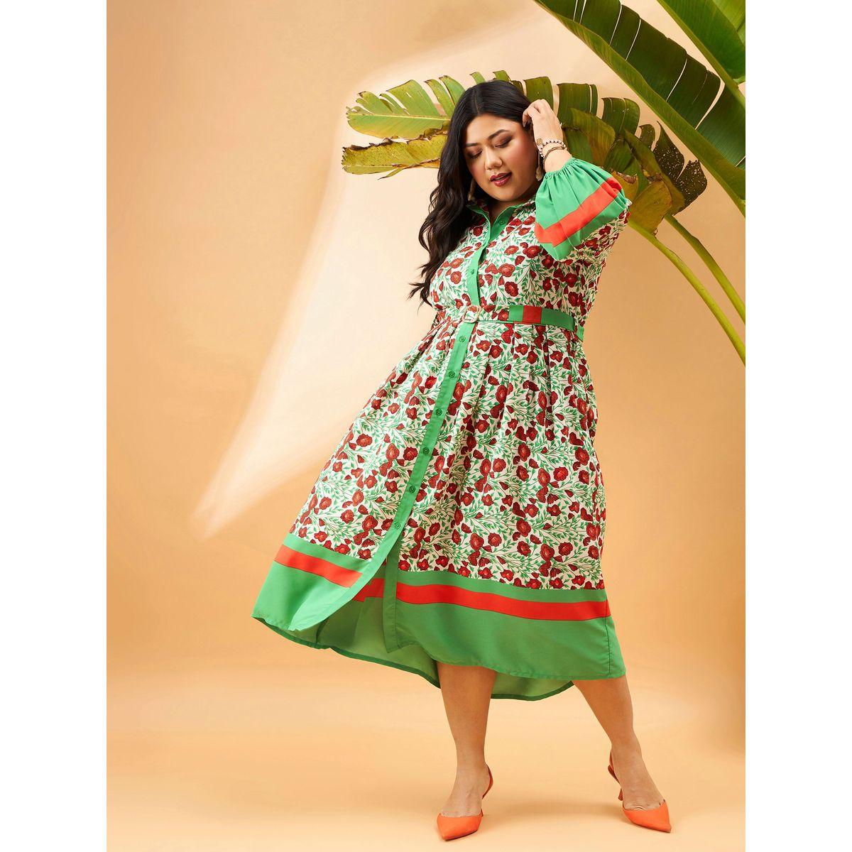 فستان ميدي بمقاس كبير مع حزام خصر ساسافراس × ستايلي-women-clothing-dresses-image-6