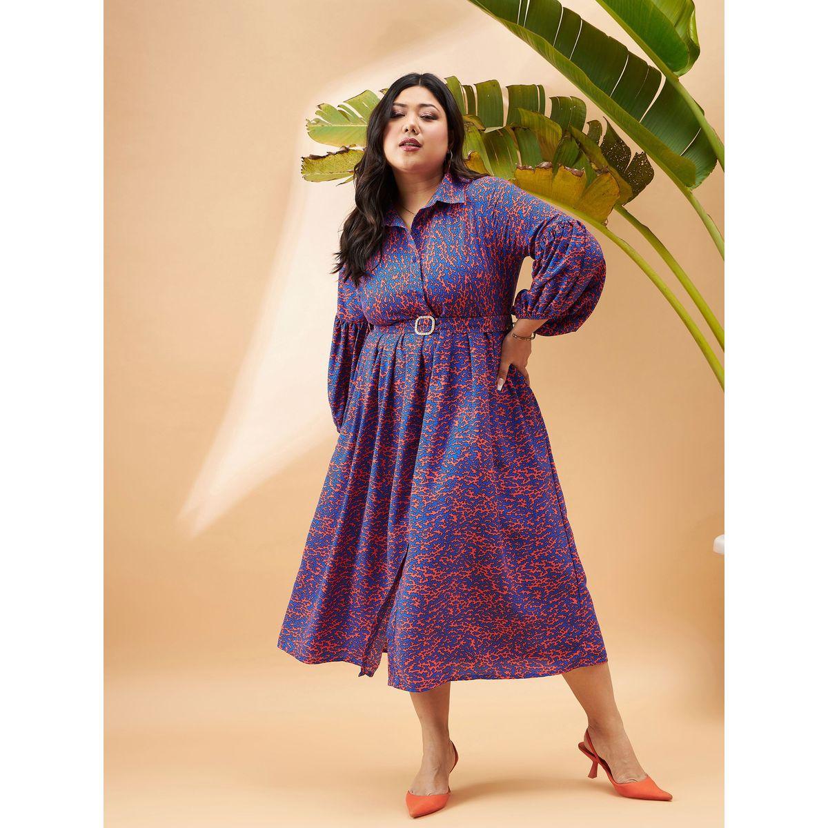 فستان ميدي بمقاس كبير مع حزام خصر ساسافراس × ستايلي-women-clothing-dresses-image-1