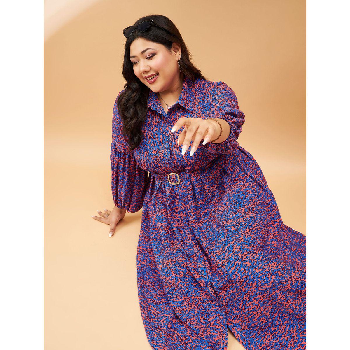 فستان ميدي بمقاس كبير مع حزام خصر ساسافراس × ستايلي-women-clothing-dresses-image-2