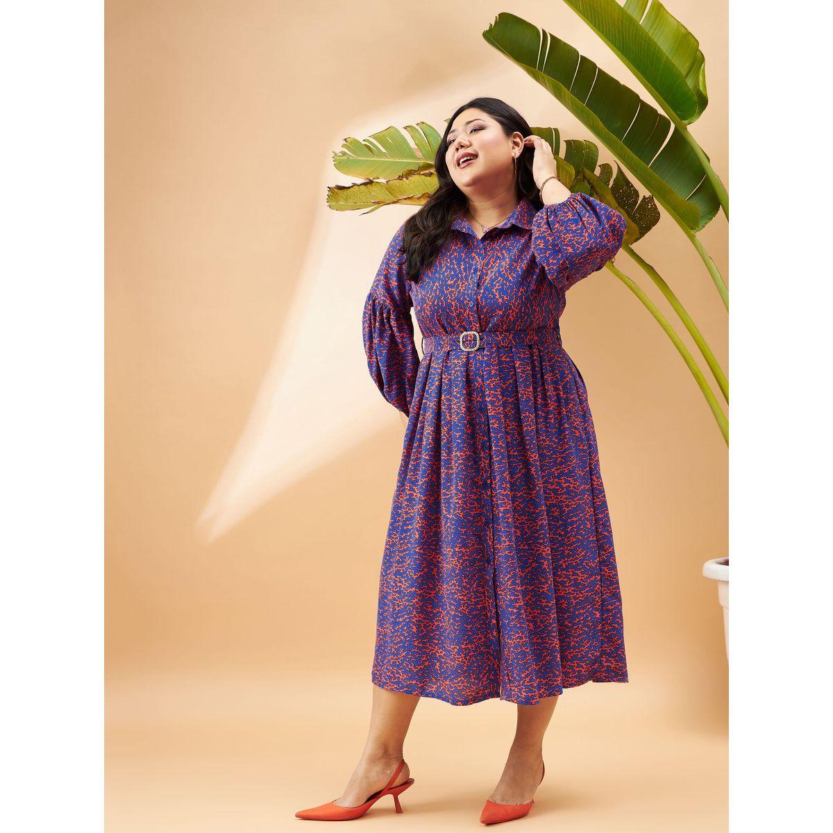 فستان ميدي بمقاس كبير مع حزام خصر ساسافراس × ستايلي-women-clothing-dresses-image-3
